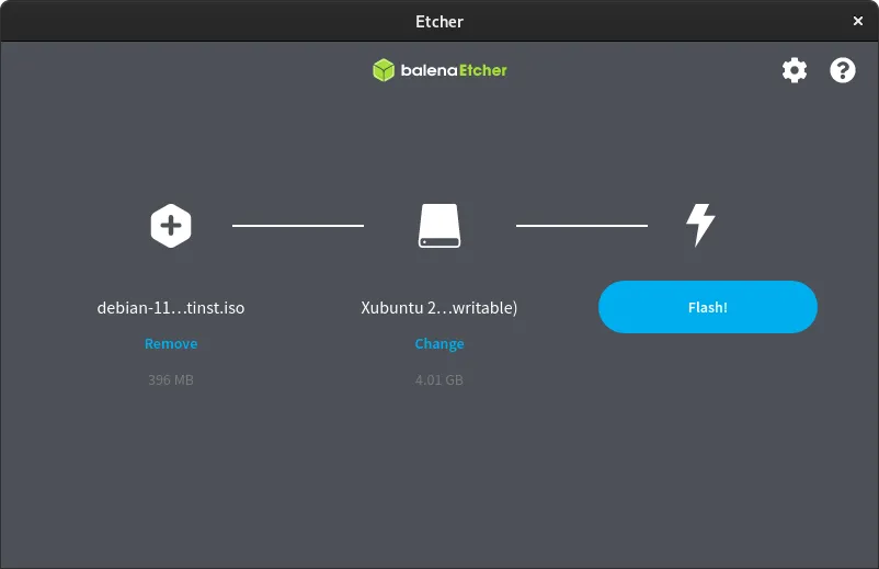 Écran avant de lancer le Flash