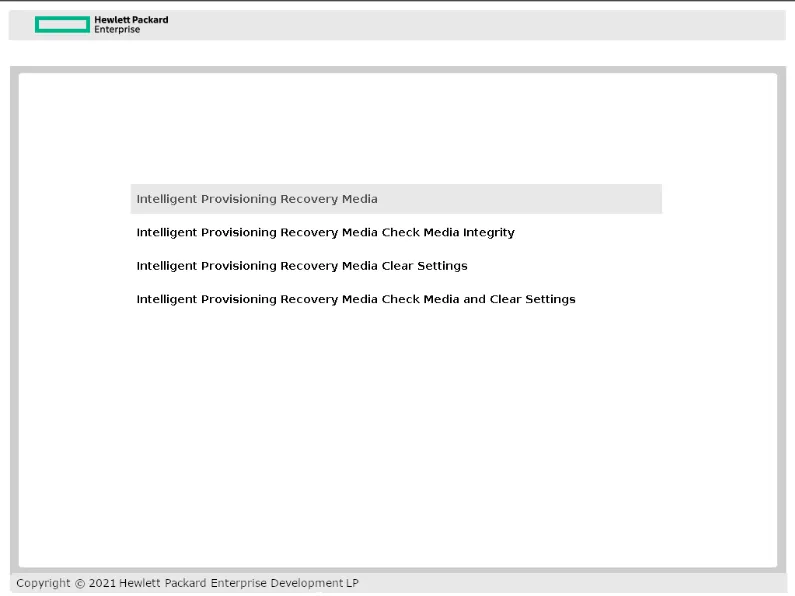 Menu d'accueil d'Intelligent Provisioning