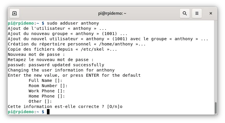 Ajouter un utilisateur sur Raspberry