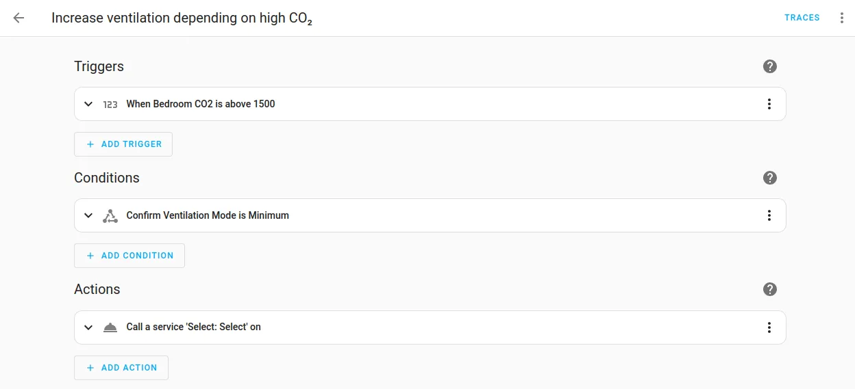 Vue du dasboard de création d'automatisation avec Home Assistant