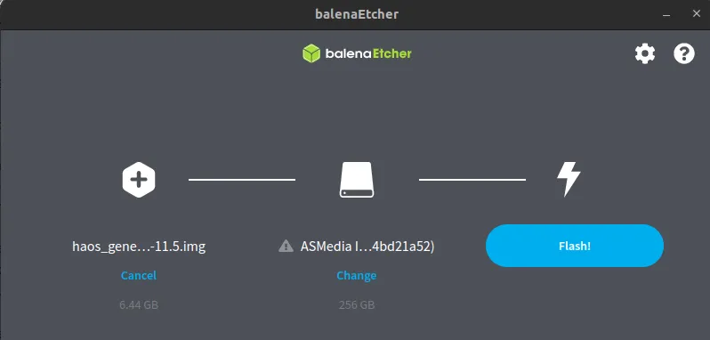 Installation de Home Assistant sur votre support de stockage via Balena Etcher