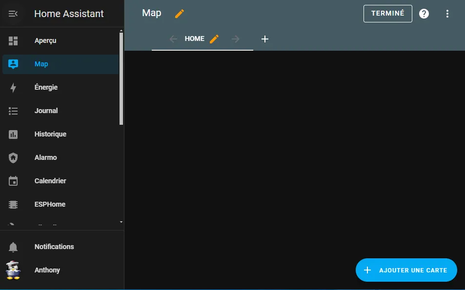 Dashboard Map de Home Assistant sans la carte