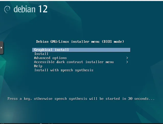 Fenêtre de lancement de l'installation Debian 12