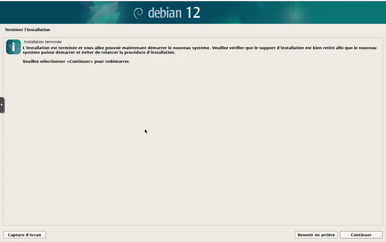 Fin de l'installation