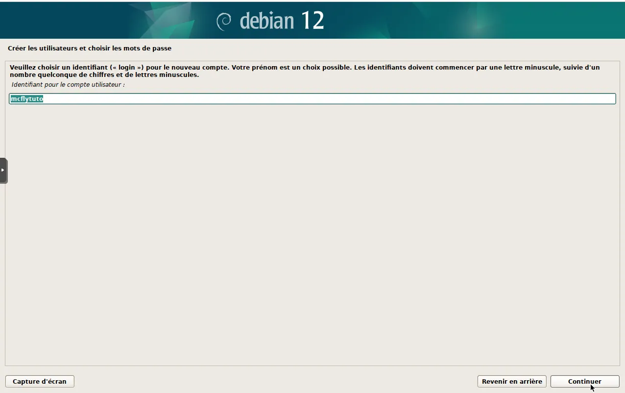 Choix du login de votre utilisateur