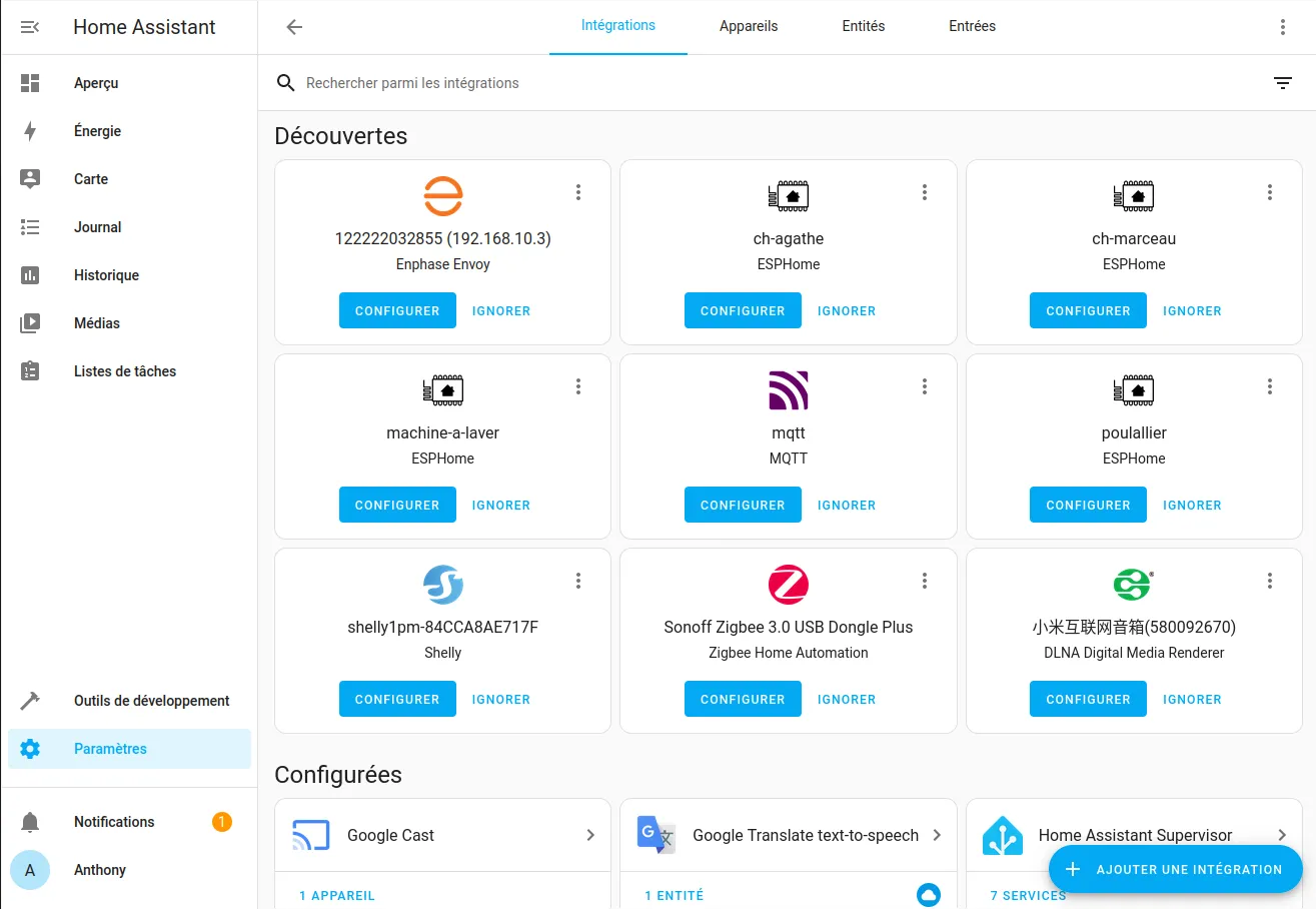 Découverte automatique de l'intégration MQTT par Home Assistant