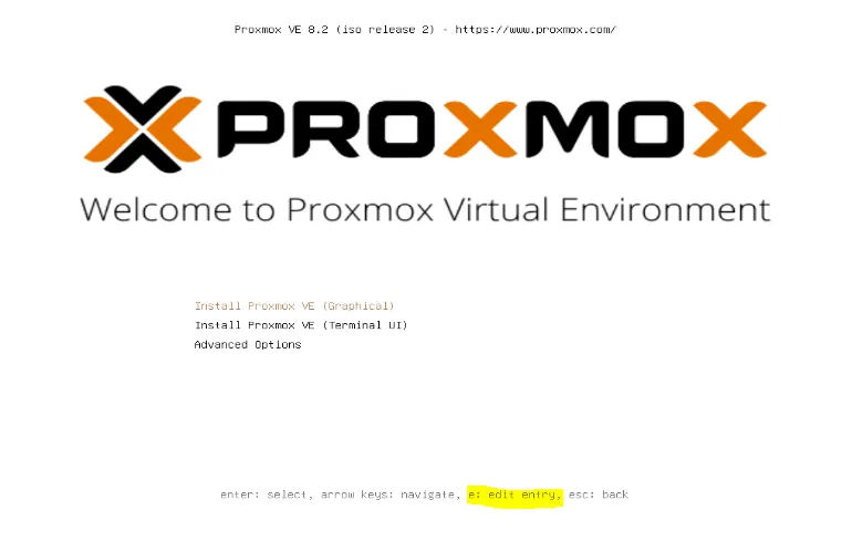 Interface d'installation Proxmox 8