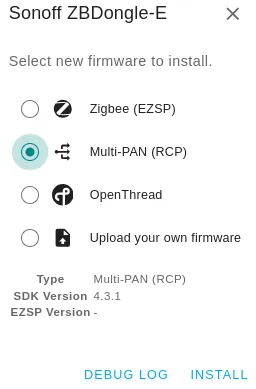 Sélection du firmware Multi-PAN