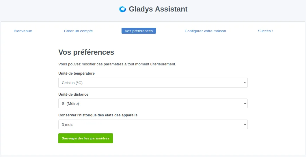 Paramétrages des préférences dans Gladys Assistant