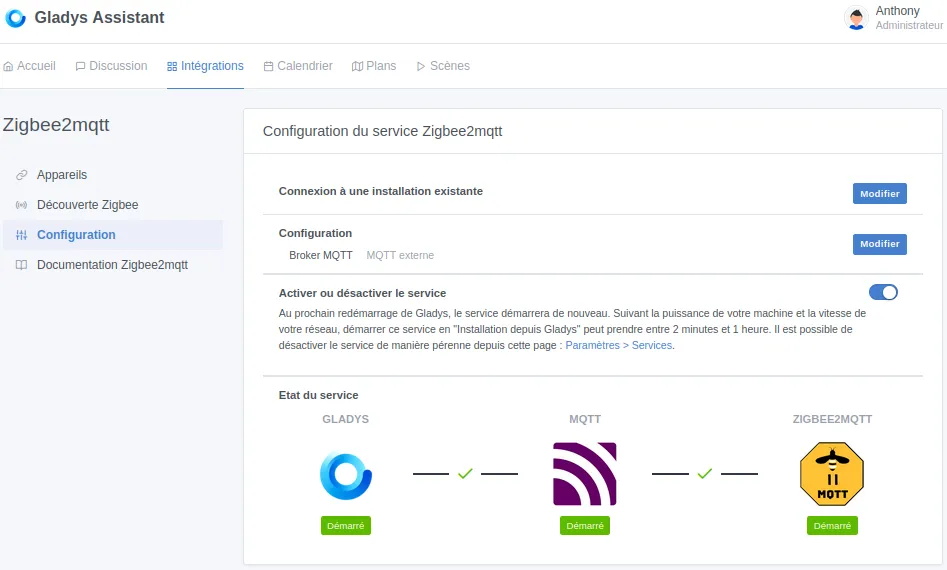 Service Zigbee2MQTT distant connecté avec succès