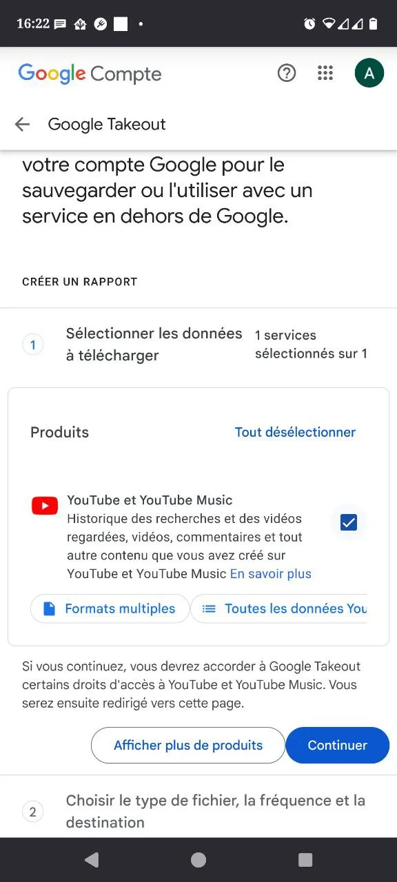 Sélection depuis compte Google