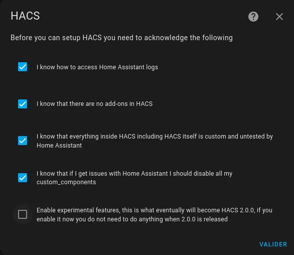 Acceptation des termes de HACS