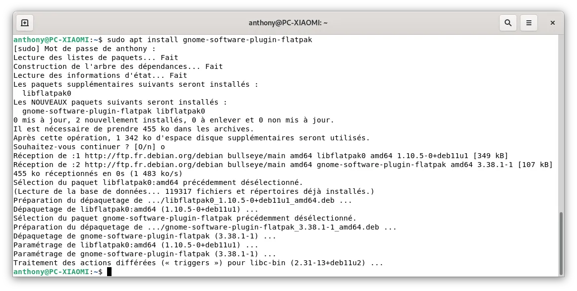 Installation de Gnome Software Flatpak