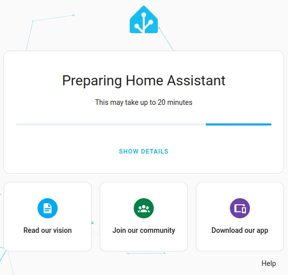 Image d'attente du premier lancement de Home Assistant