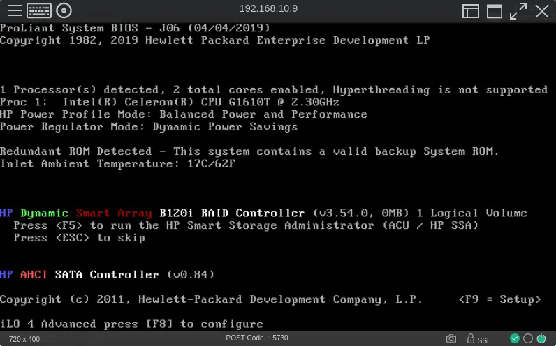 Accès au reset iLO via F8