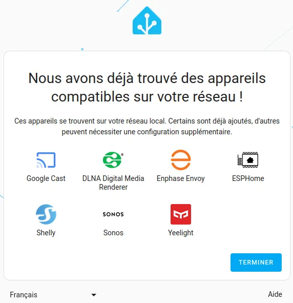 Matériels automatiquement détectés par Home Assistant