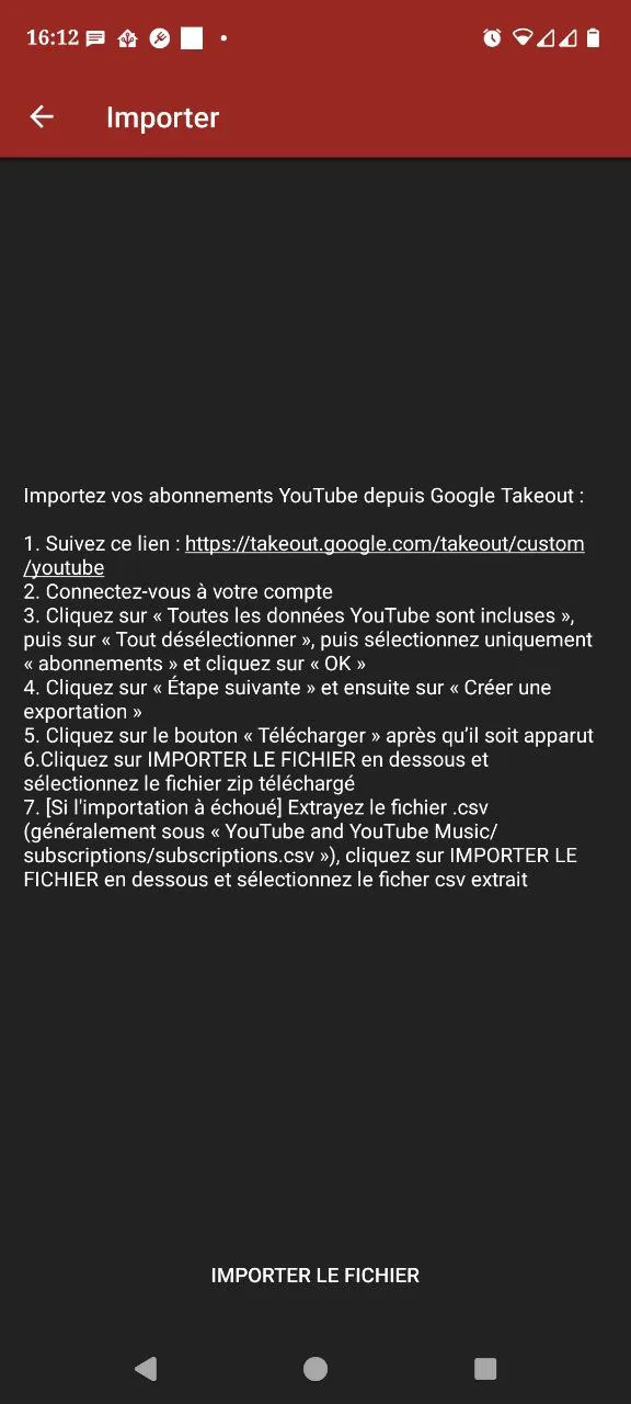 Procédure d'import Youtube depuis Newpipe