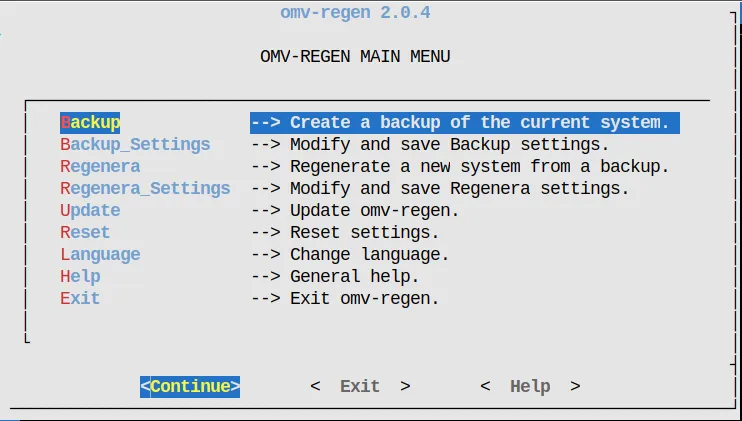 Interface de omv-regen