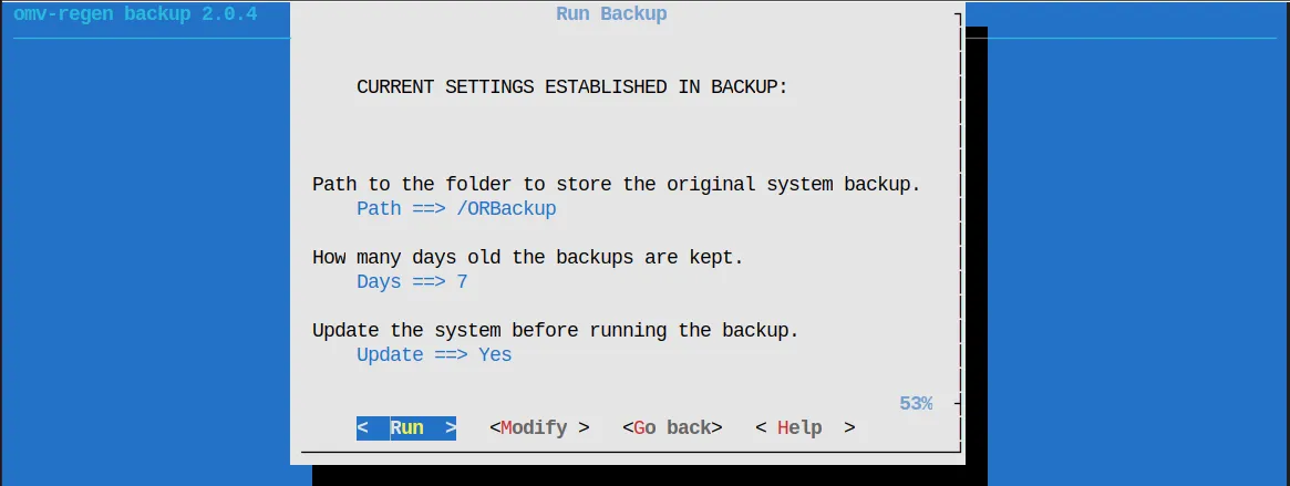Interface OMV-regen Backup