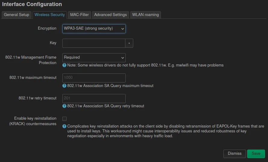 Configuration de la clé Wi-Fi dans OpenWRT