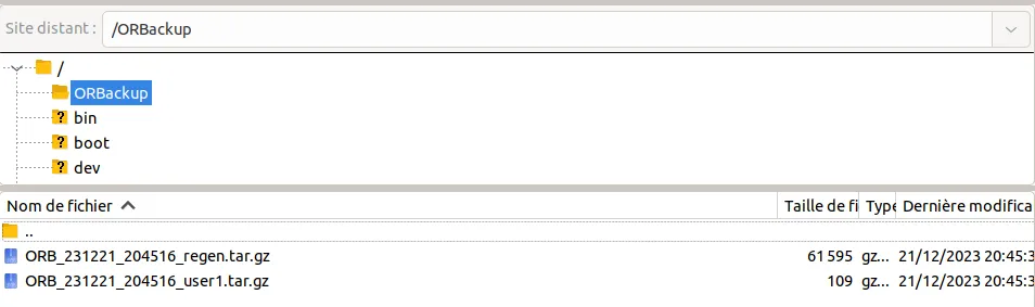 Dossier de sauvegarde ORBackup