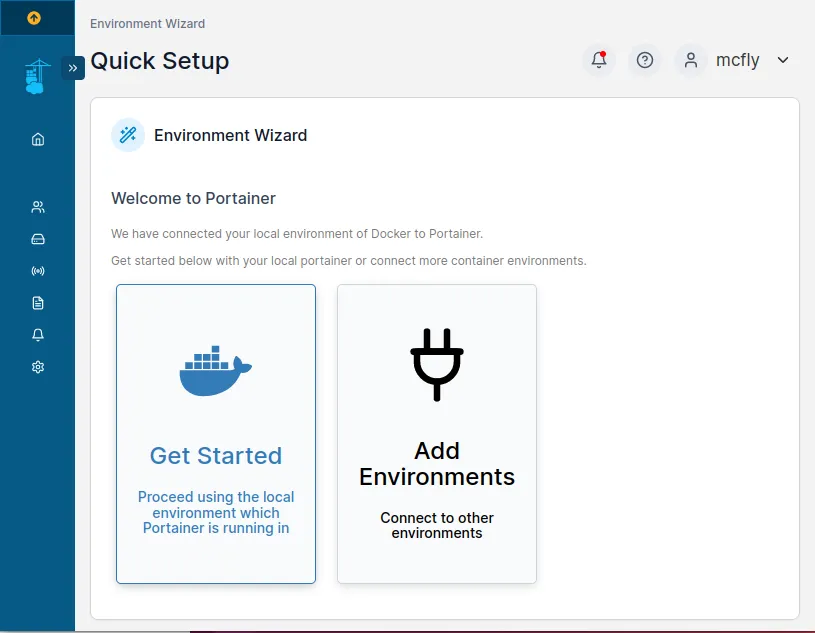 Sélection de l'environnement Portainer