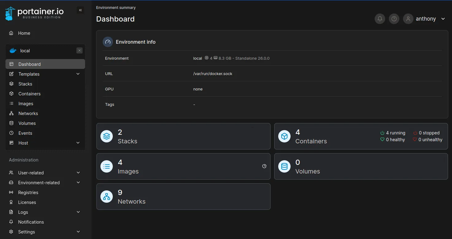 Page de gestion d'une instance
