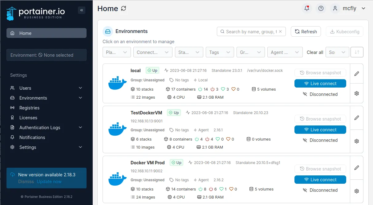 Liste des agents dans Portainer