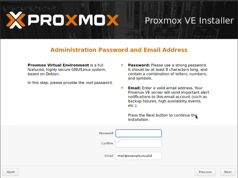 Administration Password Proxmox