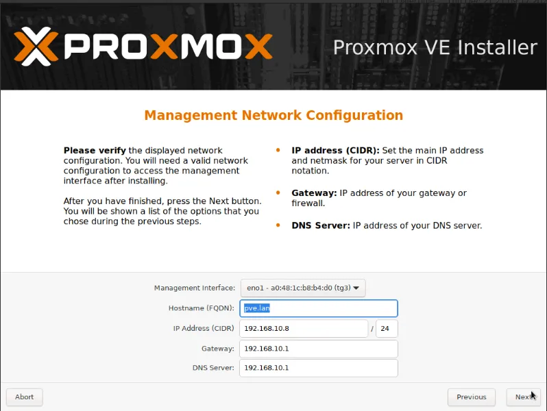 Configuration du réseaux Proxmox