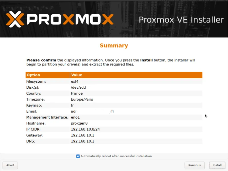 Récapitulatif Proxmox