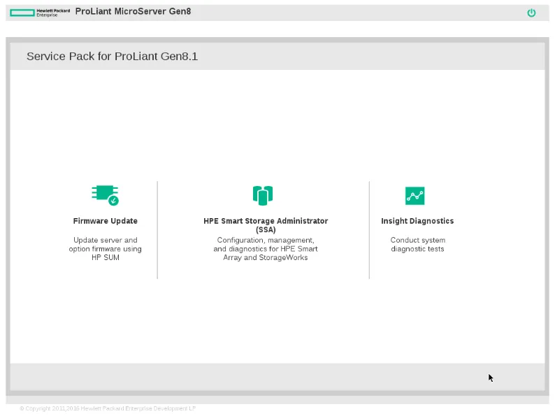 Interface du Service Pack Proliant Gen 8.1