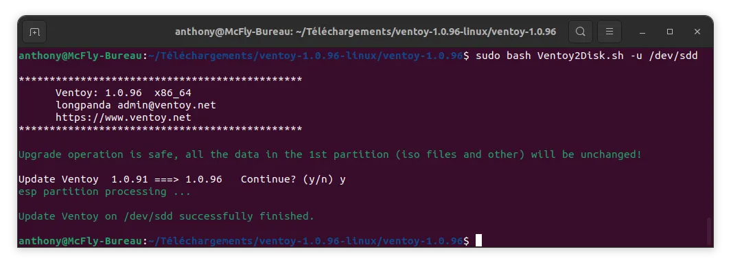 Mise à jour de la clé USB bootable Ventoy