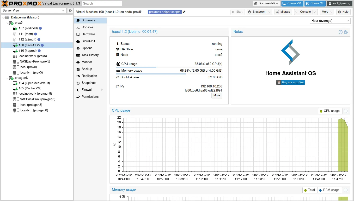 Le résumé Proxmox de votre VM Home Assistant OS