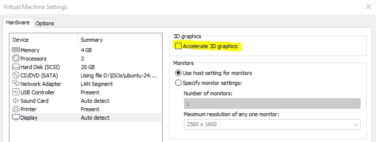 Paramètres graphiques d'une VM sous VMware