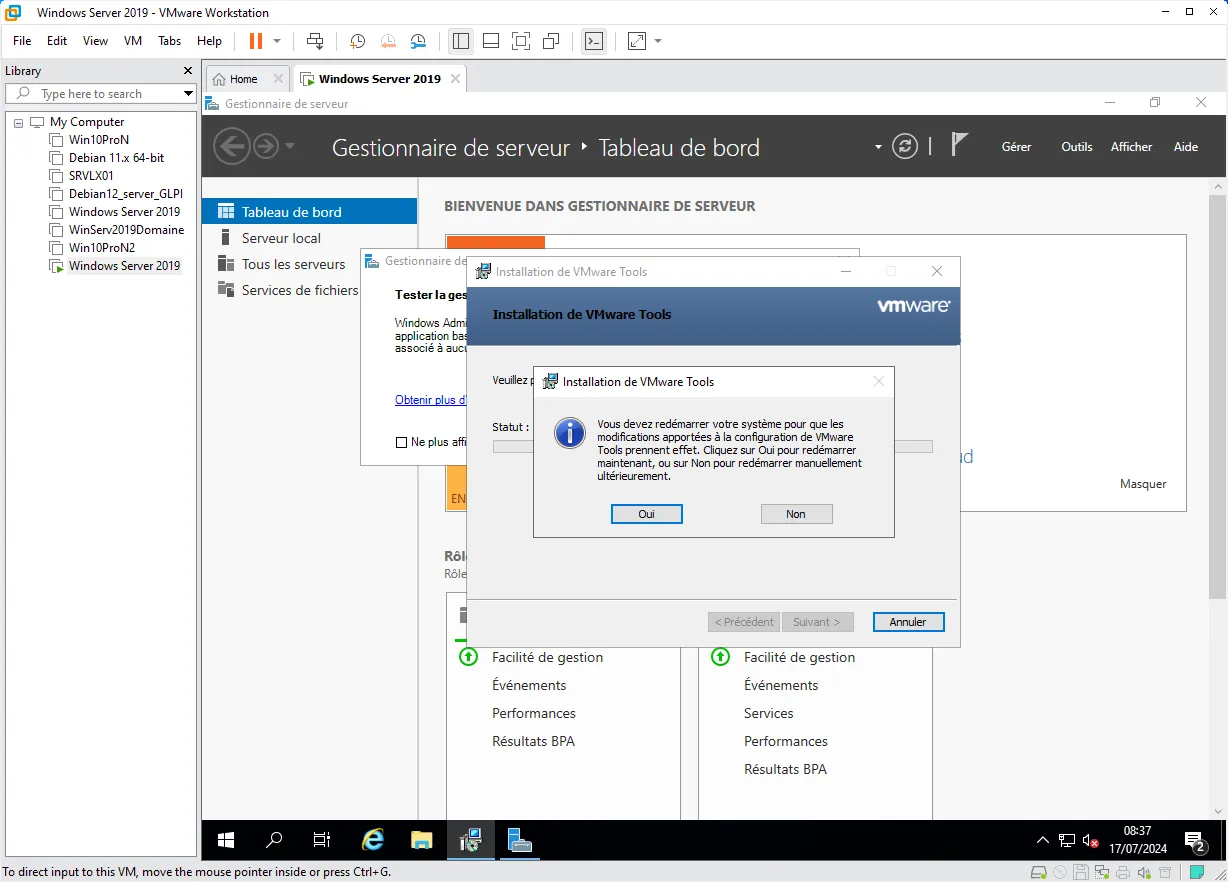 Windows Server est installé avec VMwareTools