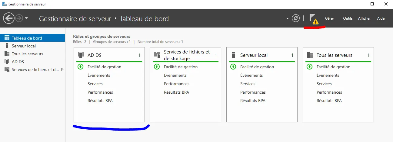 Rôle ADDS activé dans Windows Server