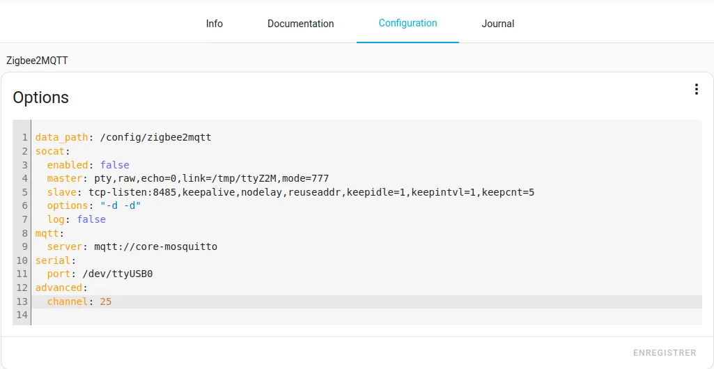 Configurer le canal dans Zigbee2MQTT